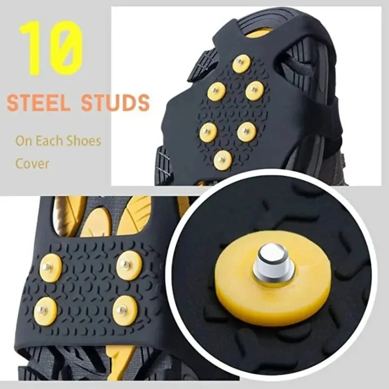 10-Teeth Outdoor Climbing Crampons | Anti-Slip Ice & Snow Cleats for Shoes | Winter Hiking & Mountaineering Traction Spikes