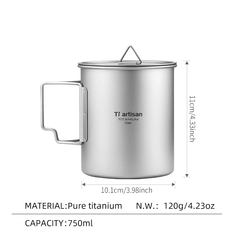 Tiartisan Titanium 750ml Foldable Coffee Mug Tea Cup With Lid Outdoor Camping Hiking Ultralight Portable Hanging Boiling Pot