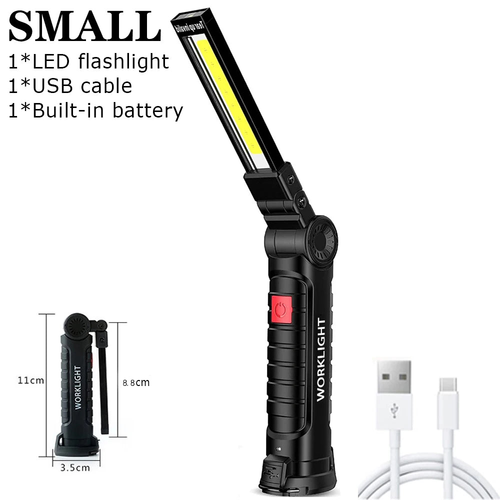 Folding COB LED Work Light – Magnetic, USB Rechargeable, Hook