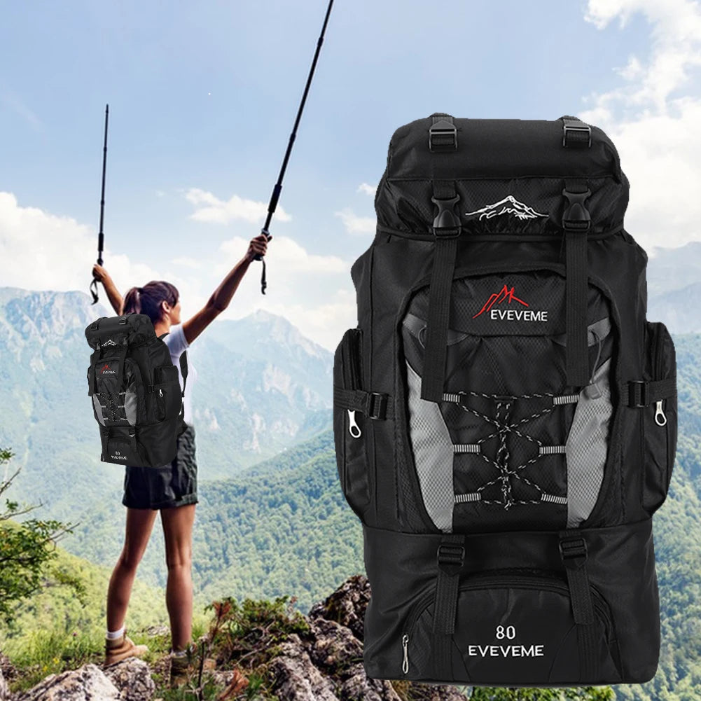 80L Mountaineering Backpack Hiking Camping Trekking Bag Rucksack WithAdjustable Strap Outdoor Fishing Backpack Climbing Rucksack