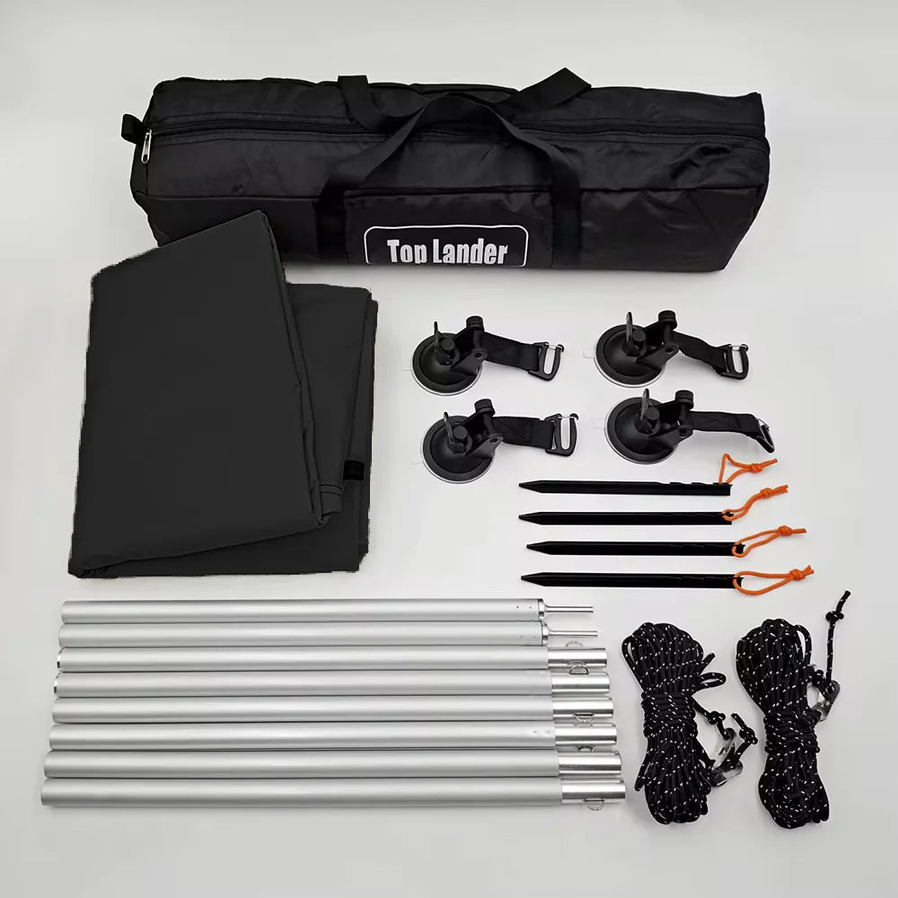 SUV Car Side Awning Tarp Black Coating Waterproof UV Protection Suction Cup Shelter Tent Camping Touring Outdoor Shade Manta Ray