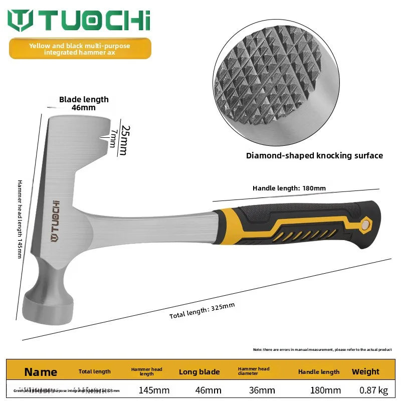 Multifunctional Axe Hammer – Ice-Breaking, Mining & Mountaineering Tool with Round Metal Head