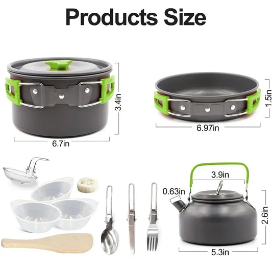 Camping Cooking Set Portable Lightweight Aluminum Camping Pot Set Hiking Picnicking Outdoor Travel Cooking Utensils Set