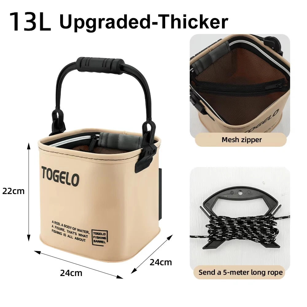 Foldable Live Fish Bucket with Rope