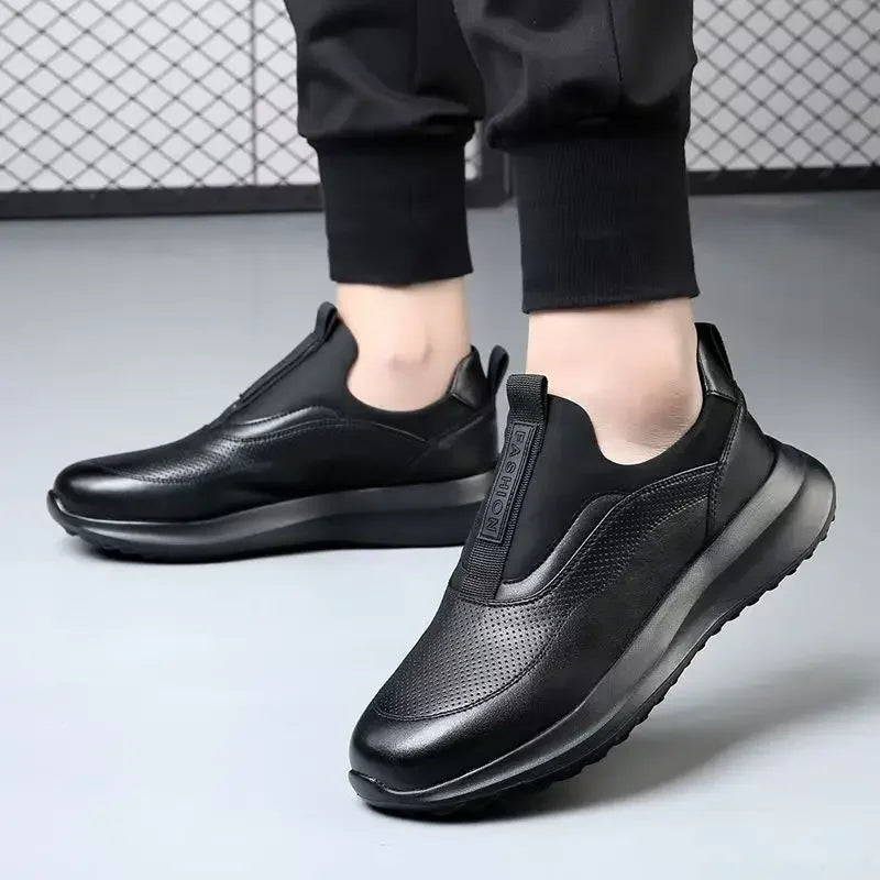 Men’s Platform Slip-On Sneakers – Breathable Vulcanized Running Shoes with Thick Soft Soles