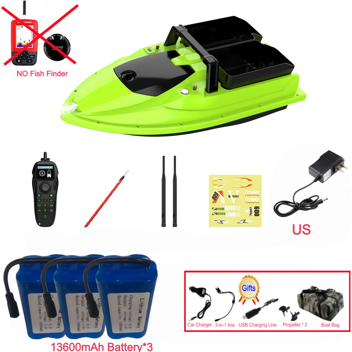 Sonar Bait Boat with Color Fish Finder Screen & Dual Hopper