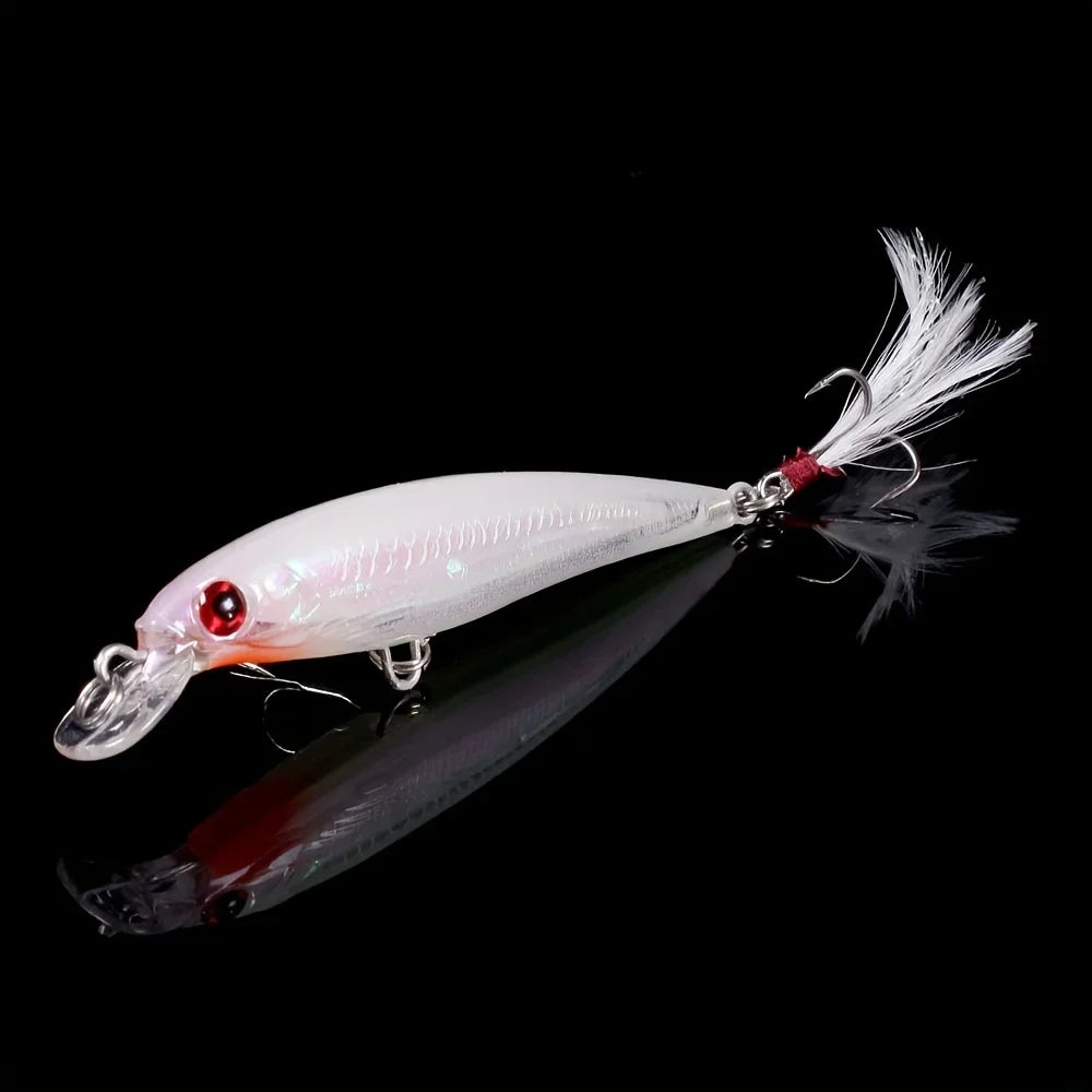 10pcs Larser Minnow Fishing Lures Set Catch Bass Faster with Feather Hook Artificial Bait Crankbait 9cm/7g