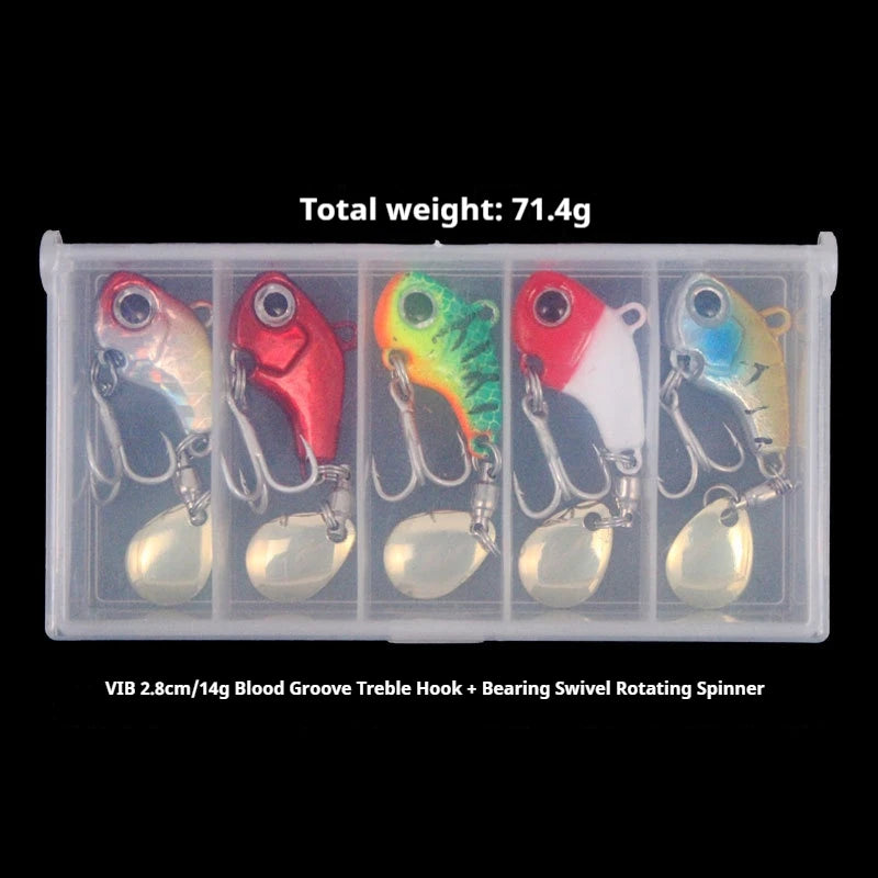 5pcs Fishing Lure Set Wobbler Rotating Metal VIB Vibration Bait Spinner Spoon Jig Sea Lures Artificial Hard Baits Sequins Tackle