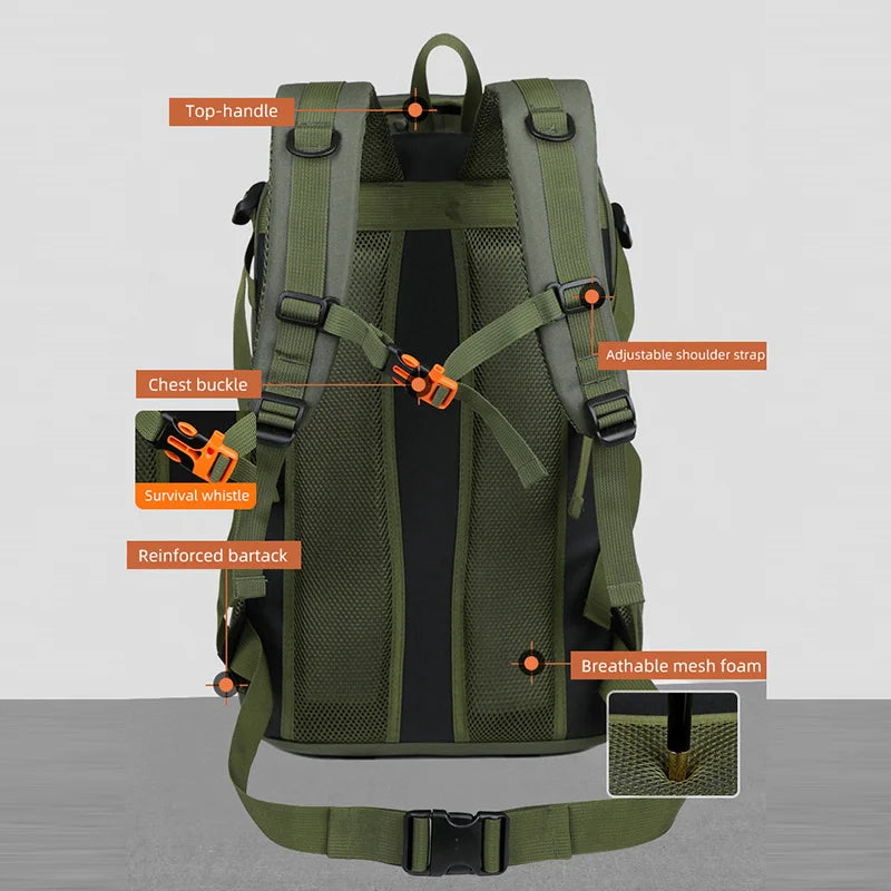 50L Camping Backpack Large Hiking Travel Bags Outdoor Sports Equipment Waterproof Oxford Shoulder Mountain Climbing Rucksack