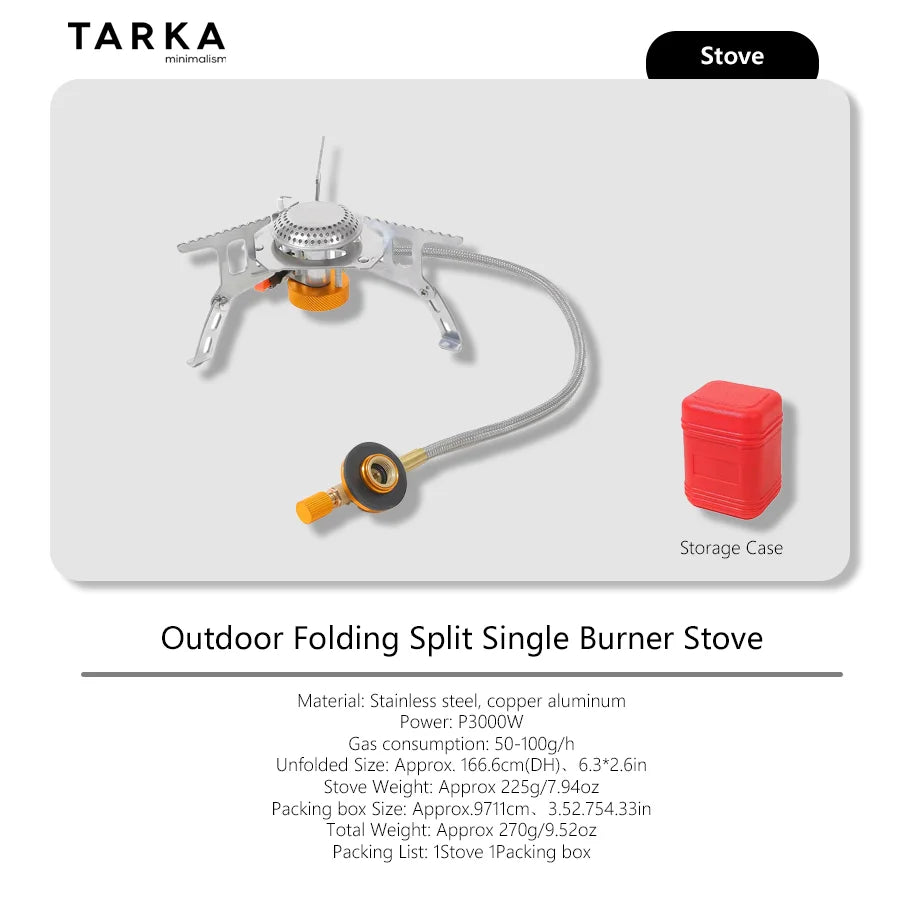 TARKA Backpacking Gas Burner Camping Stove with Adapter, Small Size Strong FireFire Heater with Storage Box, Camping Supplies