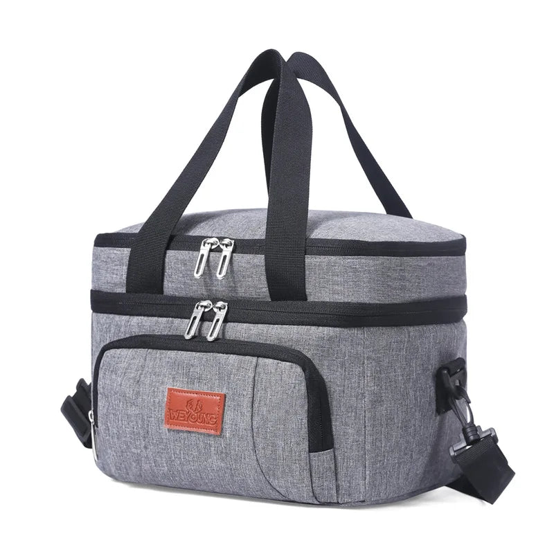 Insulated Double-Layer Tote Cooler Bag - Large Capacity Lunch Box Women/Men, Leakproof Picnic & School Bag with Adjustable Strap