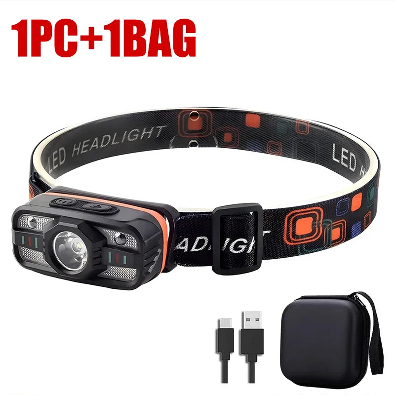 6 Lighting Modes USB Rechargeable LED Headlamp Portable Light with Built in Battery Fishing Head Torch Outdoor Camping Lantern