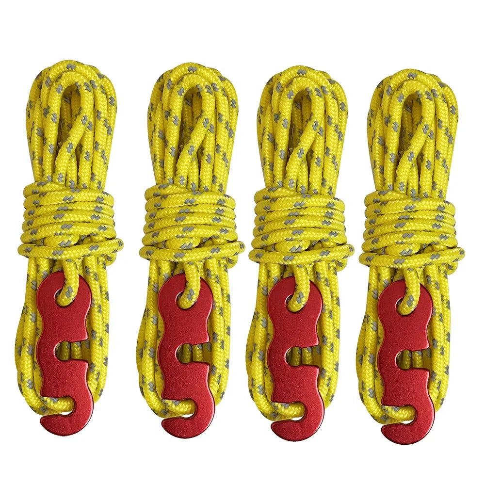 4 Outdoor Tent Ropes Reflective Ropes Canopy Ropes Reinforced Windproof Ropes with Buckles To Ensure Safety Camping Accessories