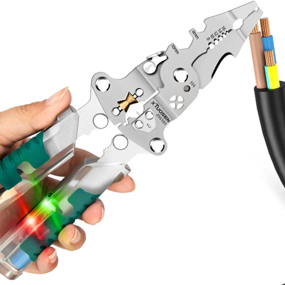 Multi-function Wire Stripping Plier Foldable Voltage Testing Cable Cutter for Cutting Stripping Crimping Wires Electrician Plier