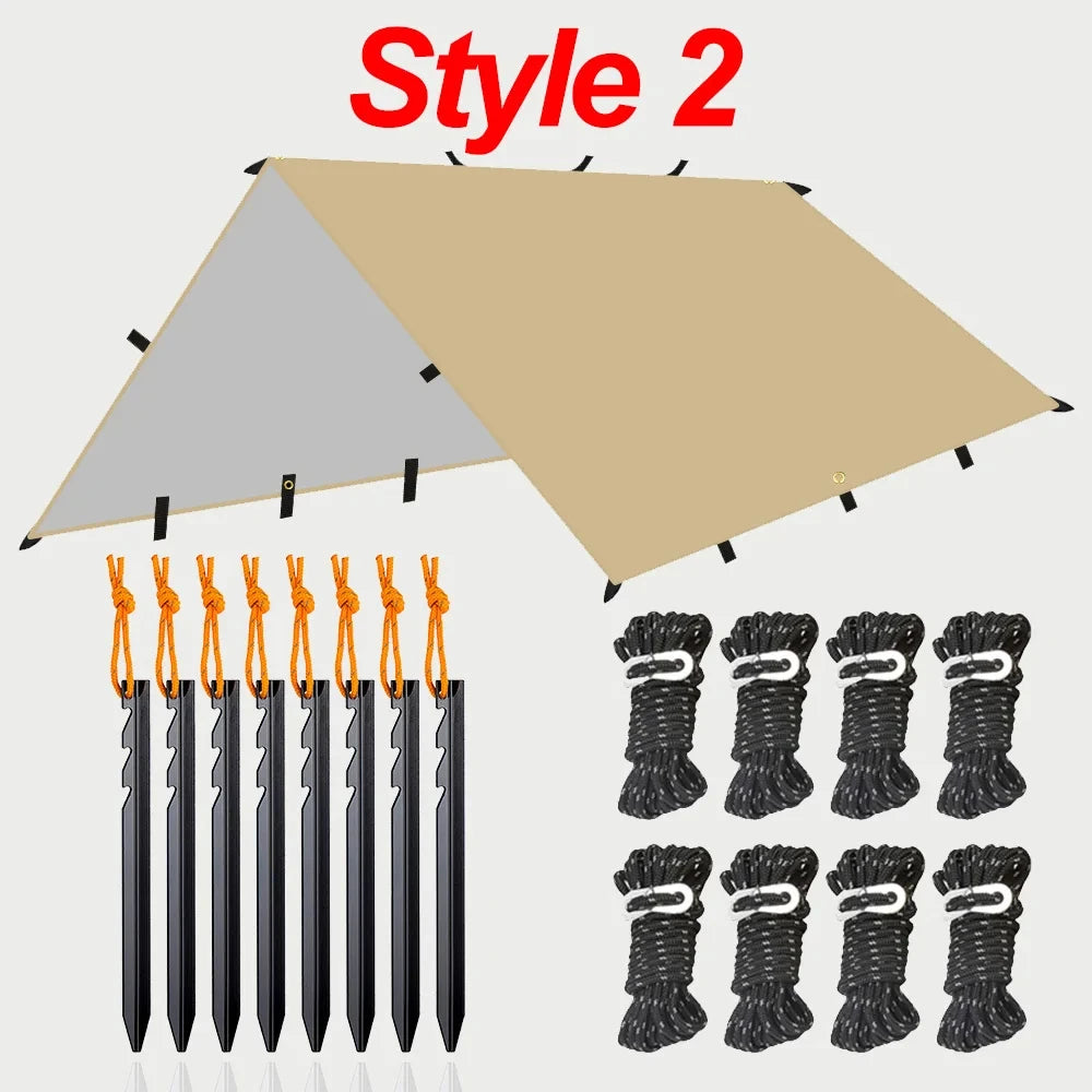 19 Hang Point Tarp Waterpoof Survival Bushcraft Sun Shelter Beach Shade Tent Outdoor Canopy Backpacking Tourist Awning 4x4 3x3m