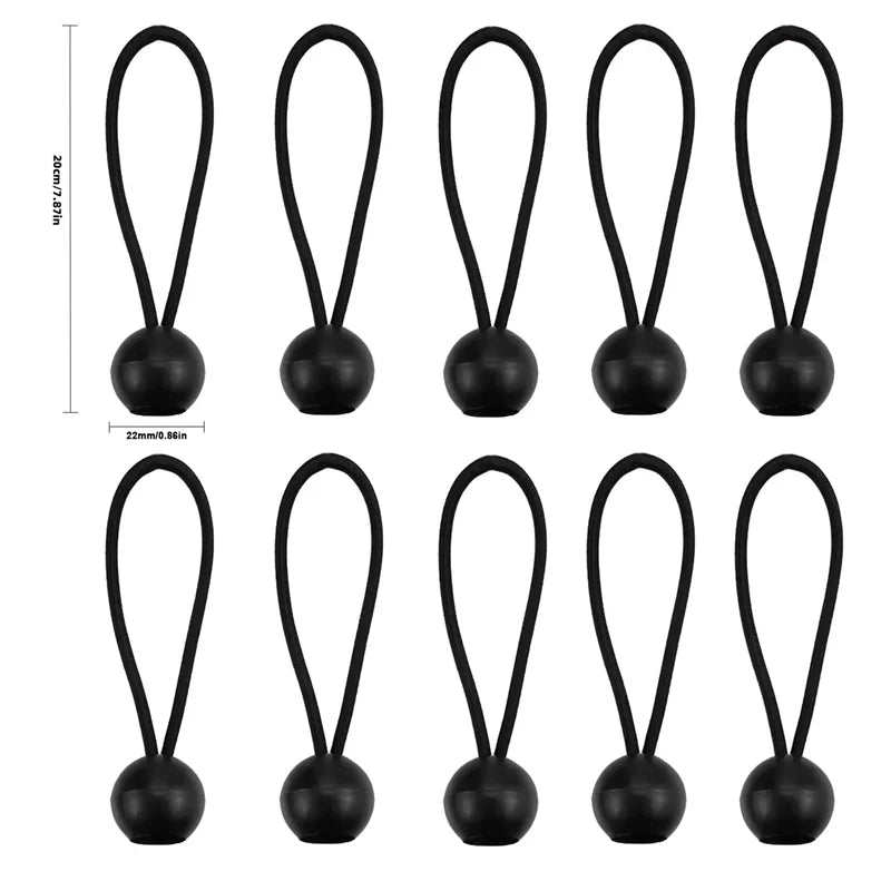 10 PCS Car Tent Storage and Finishing Accessories Tension Rope Elastic Rope Ball Bungee Cord Tarp Tie Tape Decoration Tools
