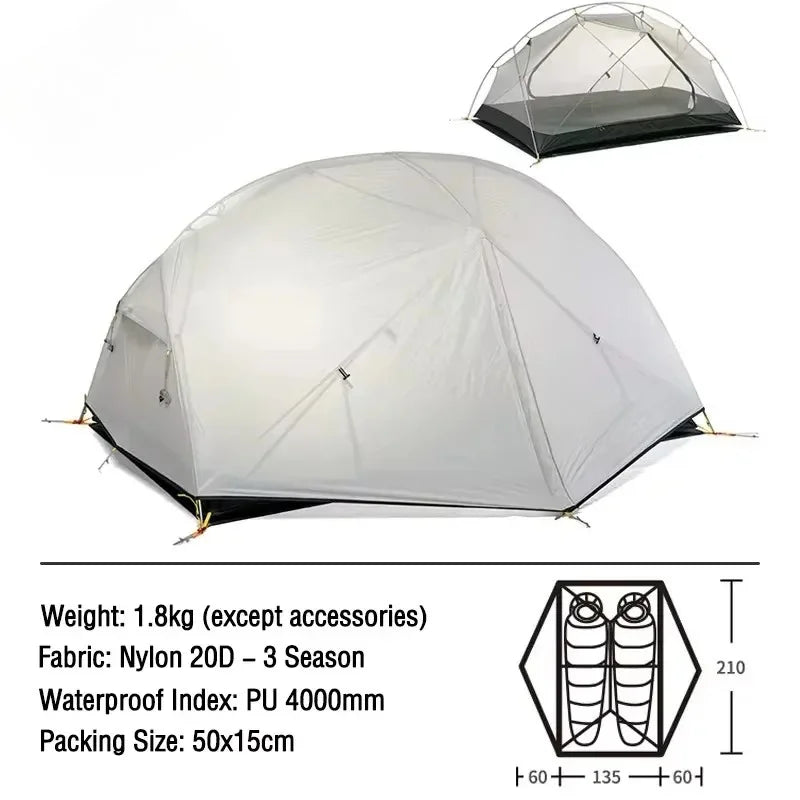 3 Season Portable Tent-Mongar 2 Person,Ultralight Camping,Double Layer Waterproof,Outdoor Travel Tent for Hiking and Exploration