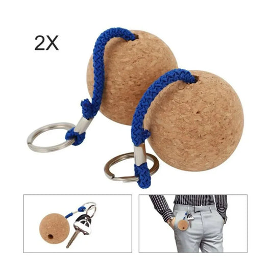 2PCS Floating Cork Ball Keychain – 50mm Buoyant Wooden Key Ring with Rope for Sailing, Kayak & Boat Accessories