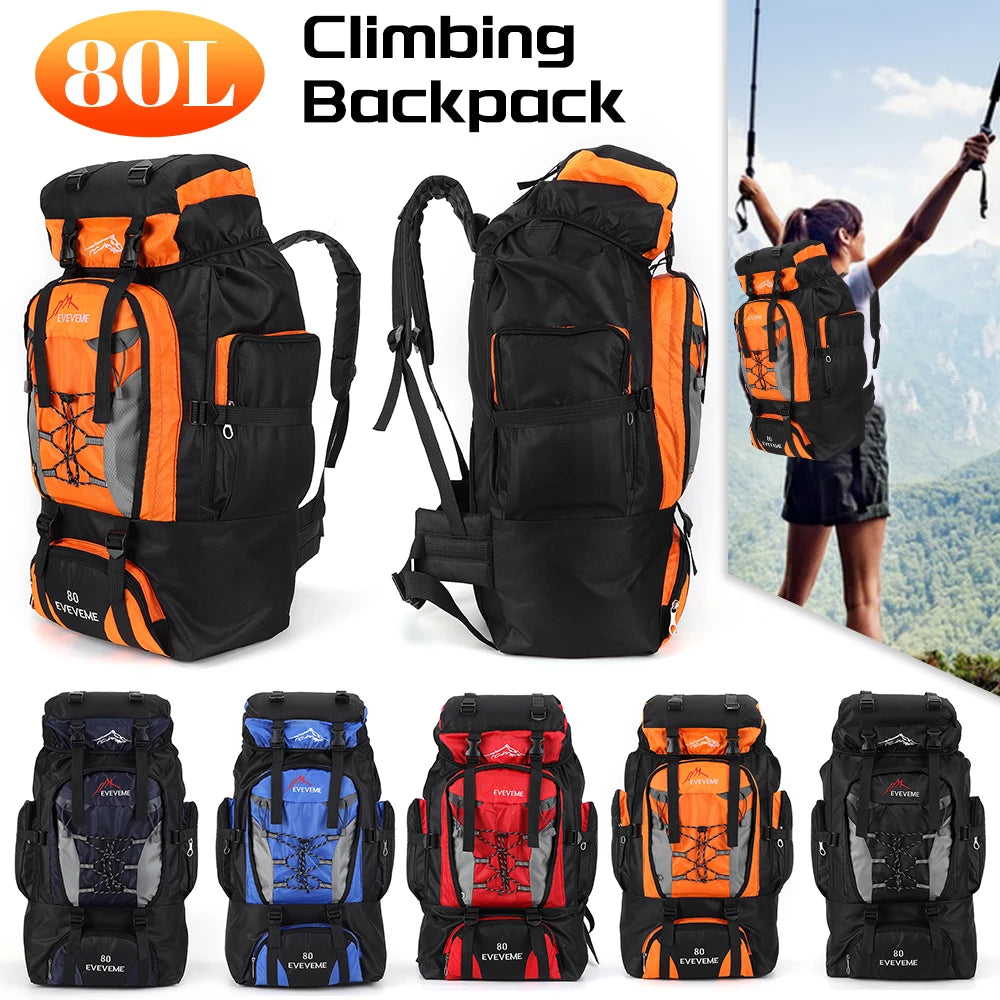 80L Mountaineering Backpack Hiking Camping Trekking Bag Rucksack WithAdjustable Strap Outdoor Fishing Backpack Climbing Rucksack