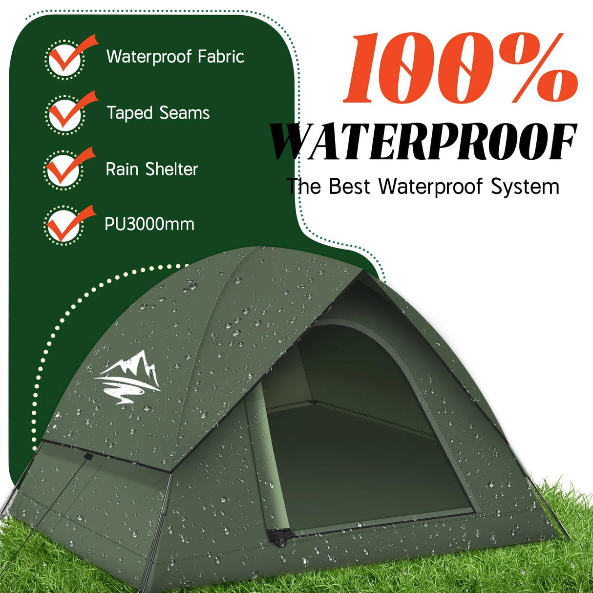 Tents for Camping 3-4 Person with Rainfly Camping Tents 100% Waterproof Windproof Tents for Camping with Removable Rainfly
