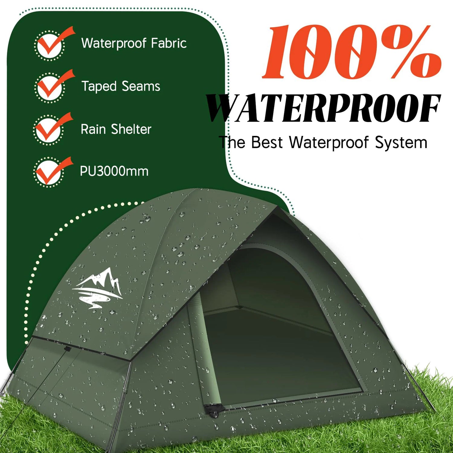 Tents for Camping 3-4 Person with Rainfly Camping Tents 100% Waterproof Windproof Tents for Camping with Removable Rainfly