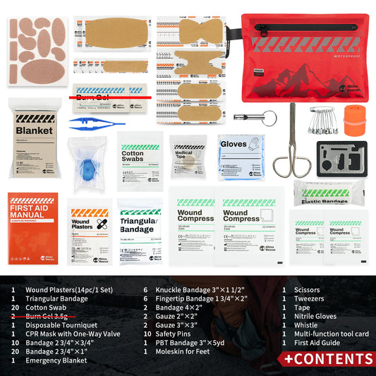 Rhino Rescue Small First Aid Kit - Ultralight Waterproof Medical Kit for Hiking Backpacking Cycling Travel Vehicles