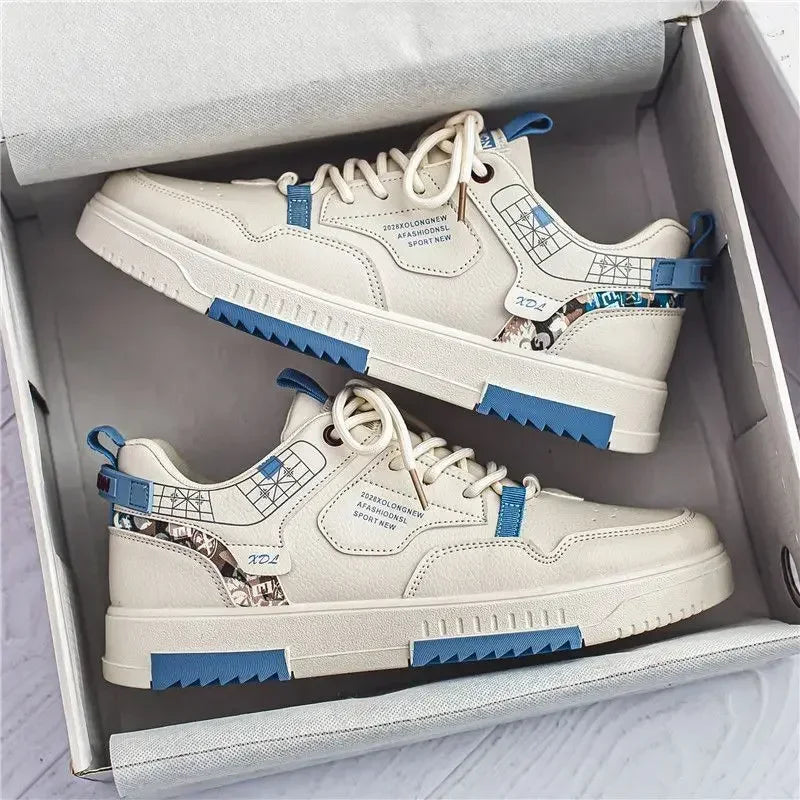 Men’s Summer Sneakers 2025 – Breathable White & Beige Sports Shoes | Thick Sole Casual Board Shoes for Trendy Style