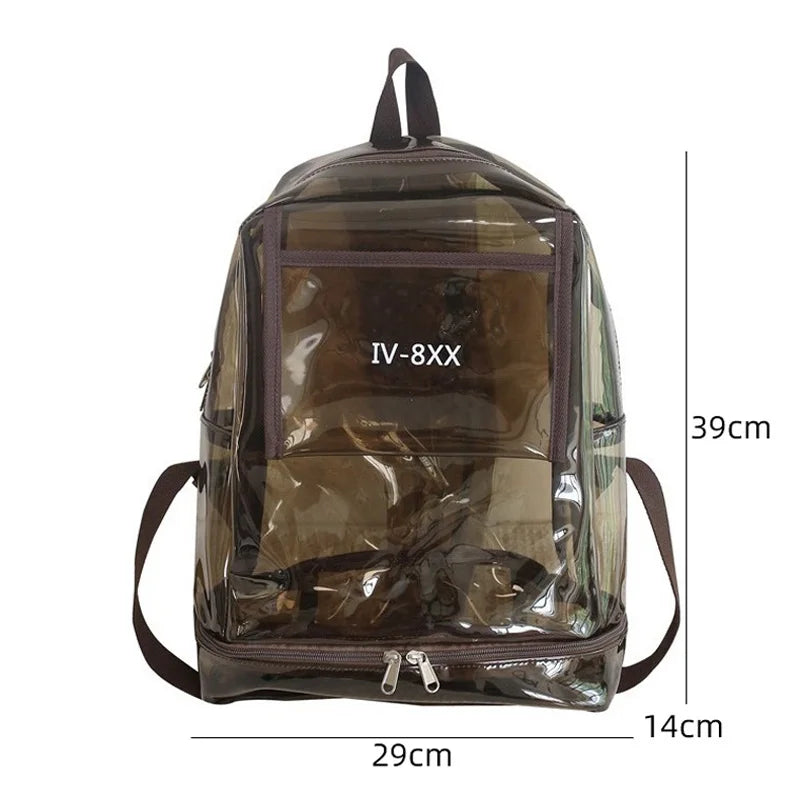 Transparent PVC Backpack Outdoor Travel Commuting Hiking Camping Shopping Bag Large Storage Leisure College Couple Schoolbag
