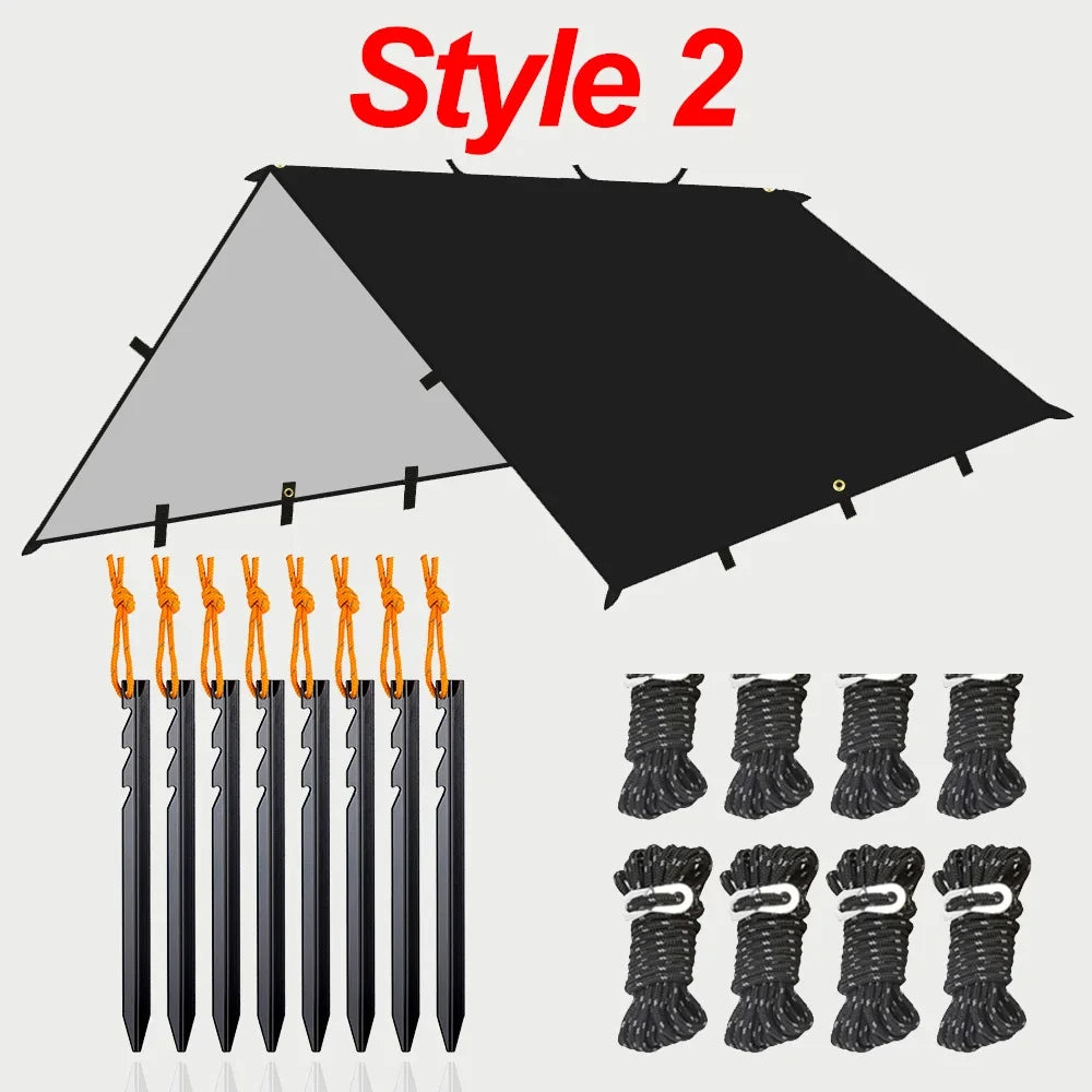 19 Hang Point Tarp Waterpoof Survival Bushcraft Sun Shelter Beach Shade Tent Outdoor Canopy Backpacking Tourist Awning 4x4 3x3m