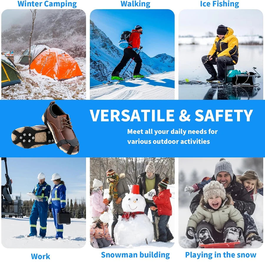 Ice & Snow Grippers with 10 Stainless Steel Spikes | Anti-Slip Traction Crampons for Shoes