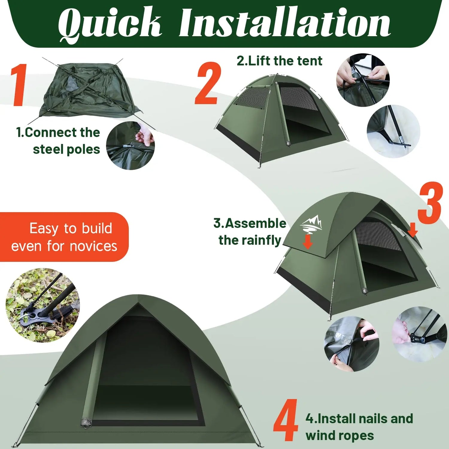 Tents for Camping 3-4 Person with Rainfly Camping Tents 100% Waterproof Windproof Tents for Camping with Removable Rainfly