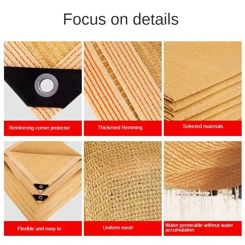2x2m 2x4m Summer Outdoor Shading Beige Shading Net Wrapped Perforated Shading Cloth Thickened Heat Insulation Net Shading Net