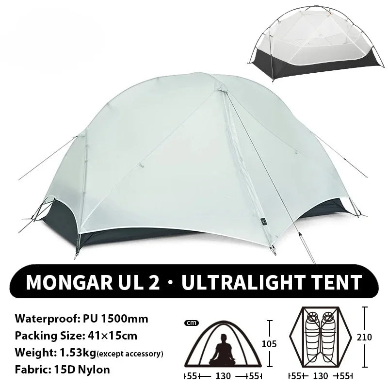 2 - Person Ultralight Backpacking Tent: Mongar UL 2 with 20D Waterproof Fabric,Ideal for Hiking, Survival,and Camping Adventures