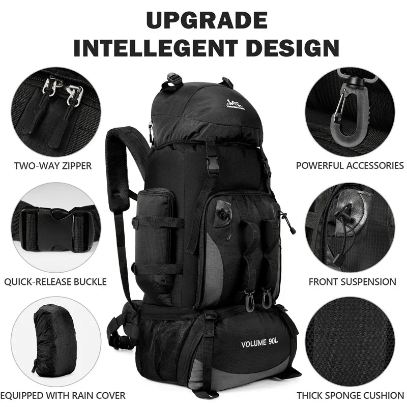 90 liters waterproof hiking camping mountaineering backpack, large capacity outdoor travel bag, backpacking sports equipment