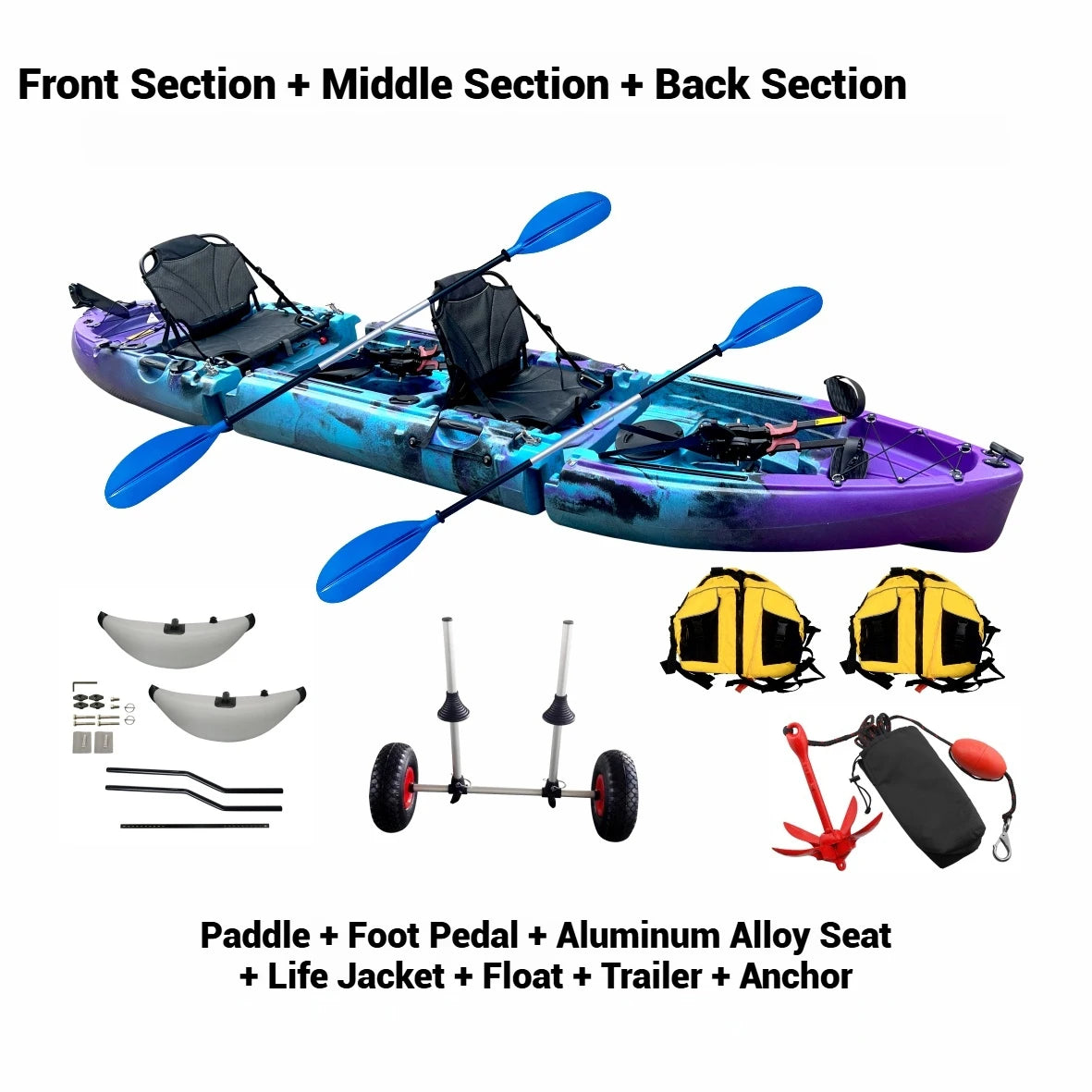 Portable LLDPE Modular Kayak – Split Hard Shell Electric & Pedal Canoe for Solo or Tandem Lake & Sea Adventures