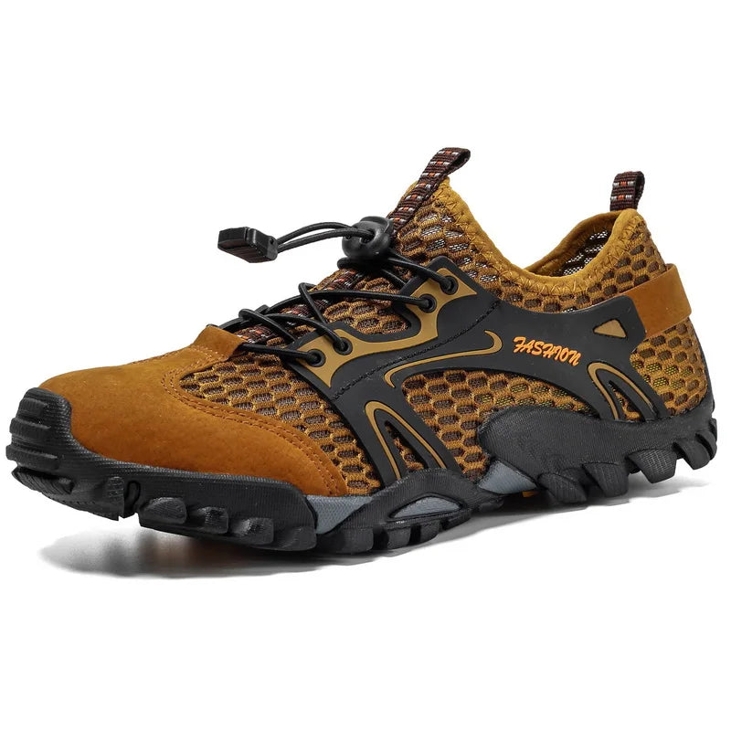 Men’s Outdoor Hiking Shoes – Anti-Slip Wear-Resistant Trekking & Jogging Sneakers (Breathable Trail Shoes, Khaki/Black/Brown/Gray)
