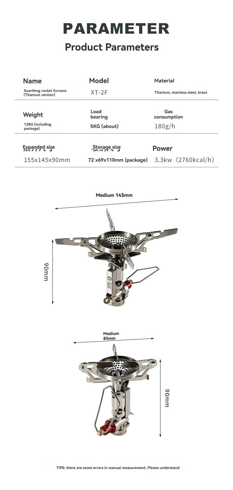 CAMPINGMOON XT-2F Xuanfeng Titanium Rocket Stove Portable Mini Camping Gas Burner Stable Voltage Output Outdoor Cooking Furnace