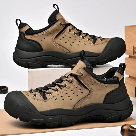 Men’s Leather Hiking Shoes – Outdoor Anti-Slip Climbing Sneakers with Thick Sole for Trekking & Casual Wear
