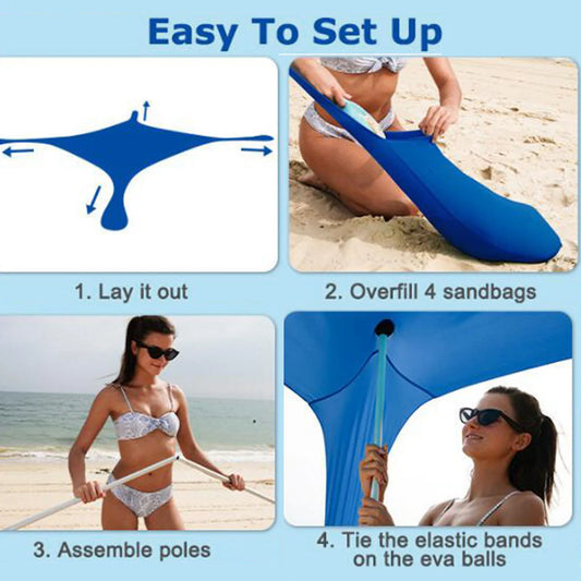 New Beach Sun Shelter Beach Canopy UPF50 5 People Capacity Polyurethane Reinforced Windproof Rope with Carry Bag for Camping
