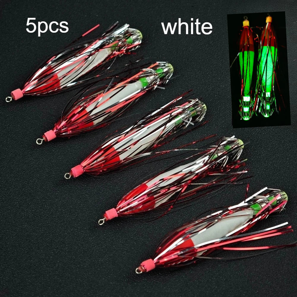 Ackibbik 5pcs Glow Squid Jig Hook Squid Umbrella Hook Shrimp Fishing Lures Saltwater Cuttlefish Octopus Lures