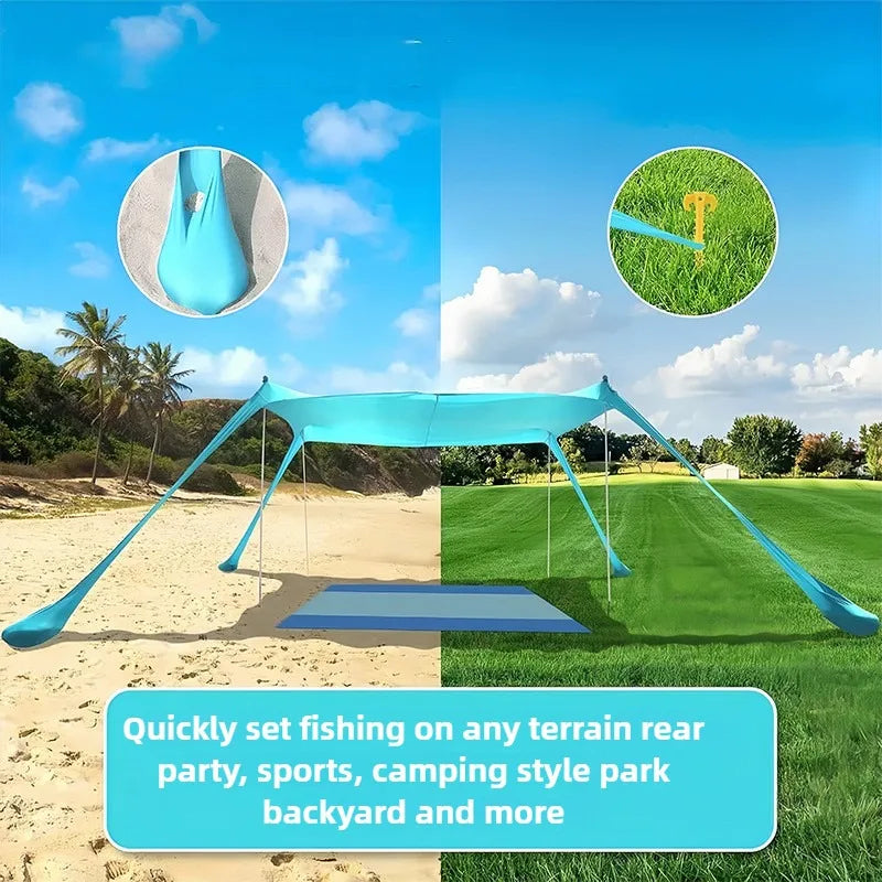 Beach Tent Sun Shelter 10 x 10FT with 4 Sandbags, UPF 50+ Protection Beach Shade Canopy, Protable Easy Set Up Canopy Tent