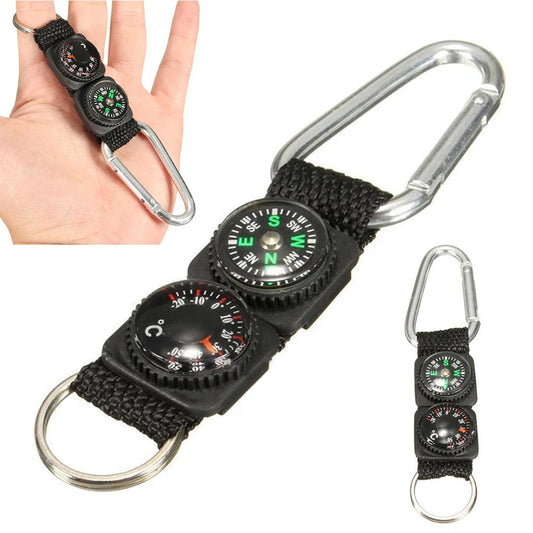 3-in-1 Mini Carabiner – Compass, Thermometer & Key Ring