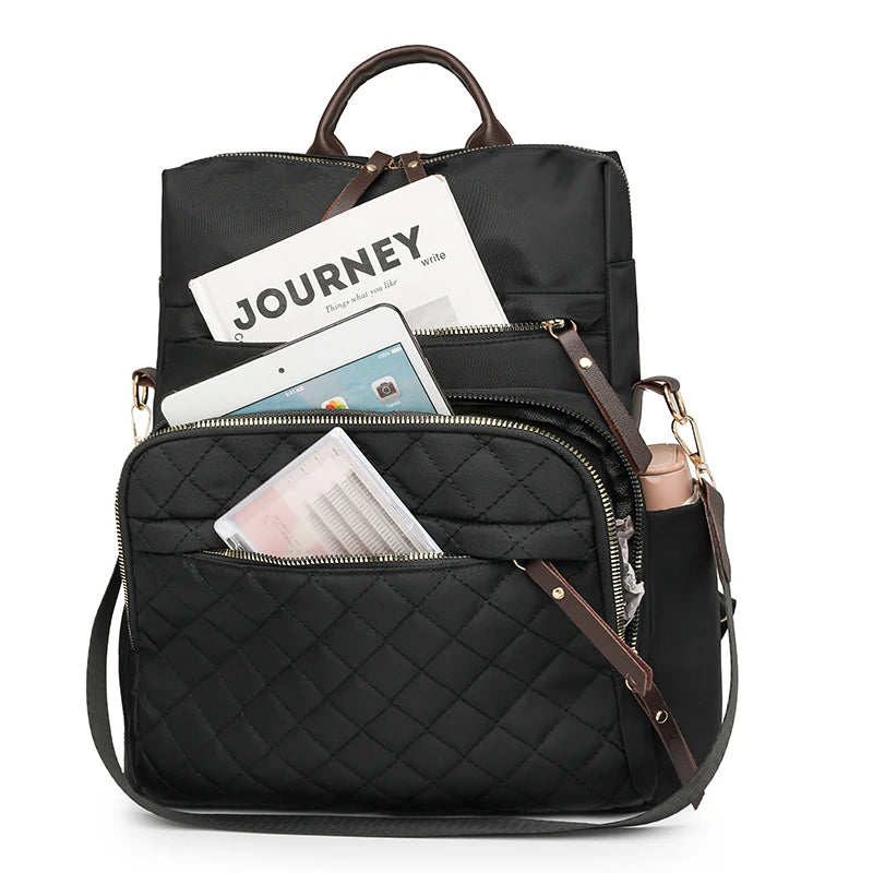 Fashion Plaid Daypack Women Waterproof Nylon Backpack Purse Ladies Large Capacity Book Bag Outdoor Travel Weekend Schoolbags