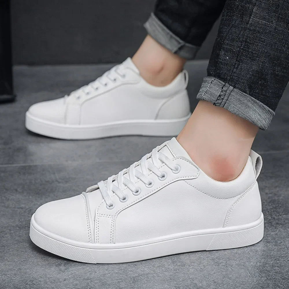 Men’s Minimalist Leather Casual Sneakers – All-Season Board Shoes with Non-Slip Sole