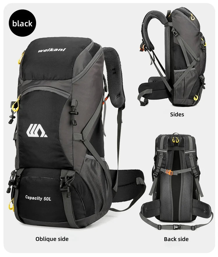 50L Travel Backpack Camping Hiking Rucksack Waterproof Outdoor Climbing Mountaineering Trekking Bag for Men Women Luggage