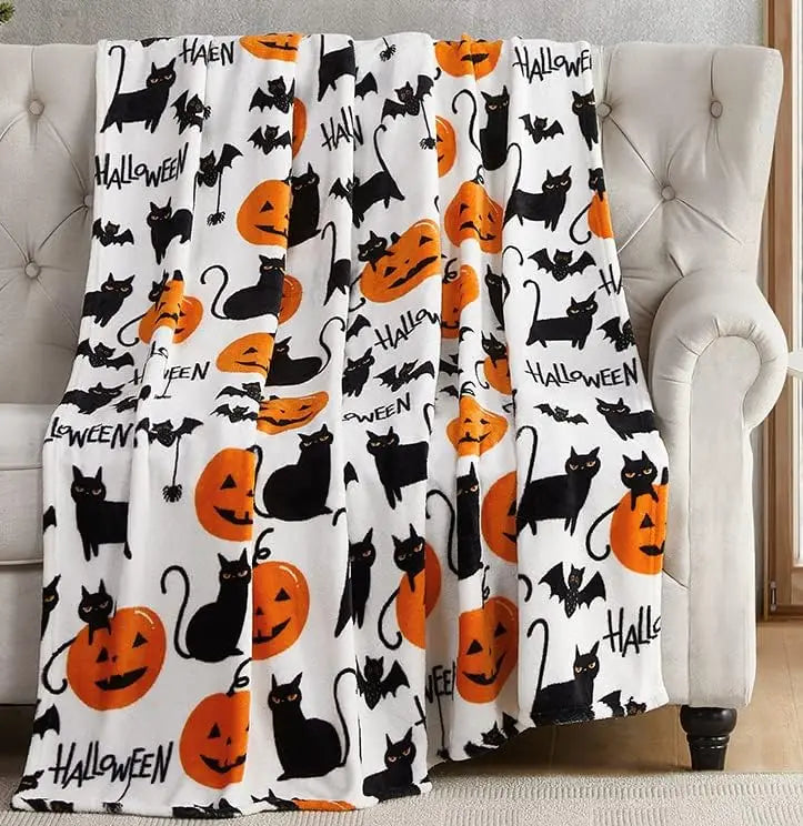 1PC Gifts Blanket Black Bats Printed Flannel Blanket Perfect for Sofa Office Bed Travel Sleep Read Relax Camping Four Season Use