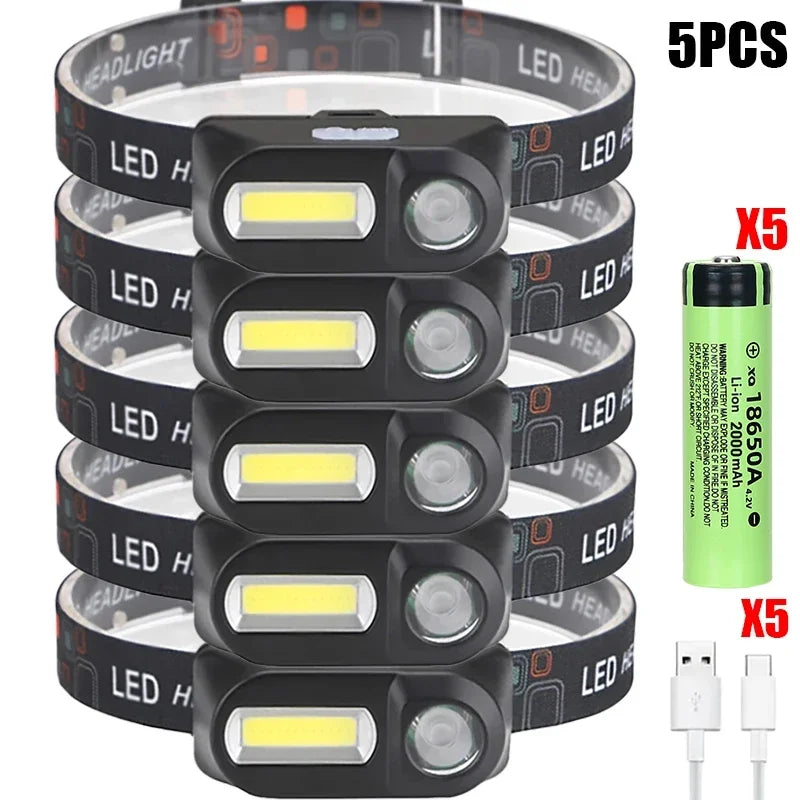 Powerful COB+LED Headlamp 1500LM USB Rechargeable Headlight Waterproof Head Lamp Bright Head Flashlight for Camping Cycling