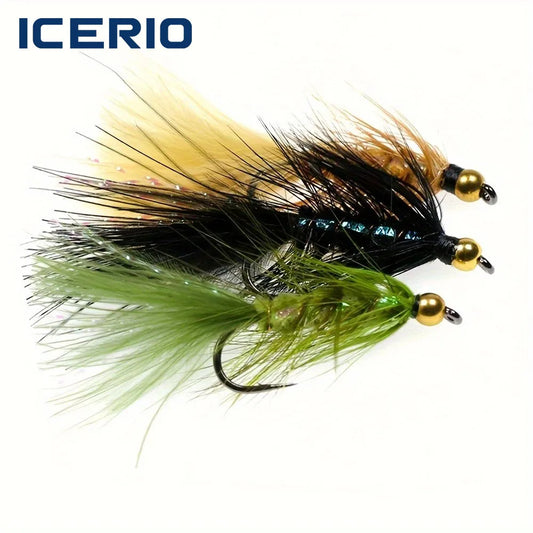 ICERIO Brass Beadhead Woolly Bugger Streamers (12 Pack)
