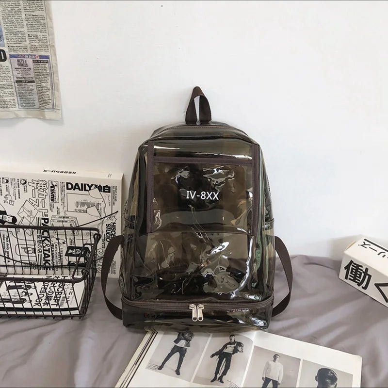 Transparent PVC Backpack Outdoor Travel Commuting Hiking Camping Shopping Bag Large Storage Leisure College Couple Schoolbag