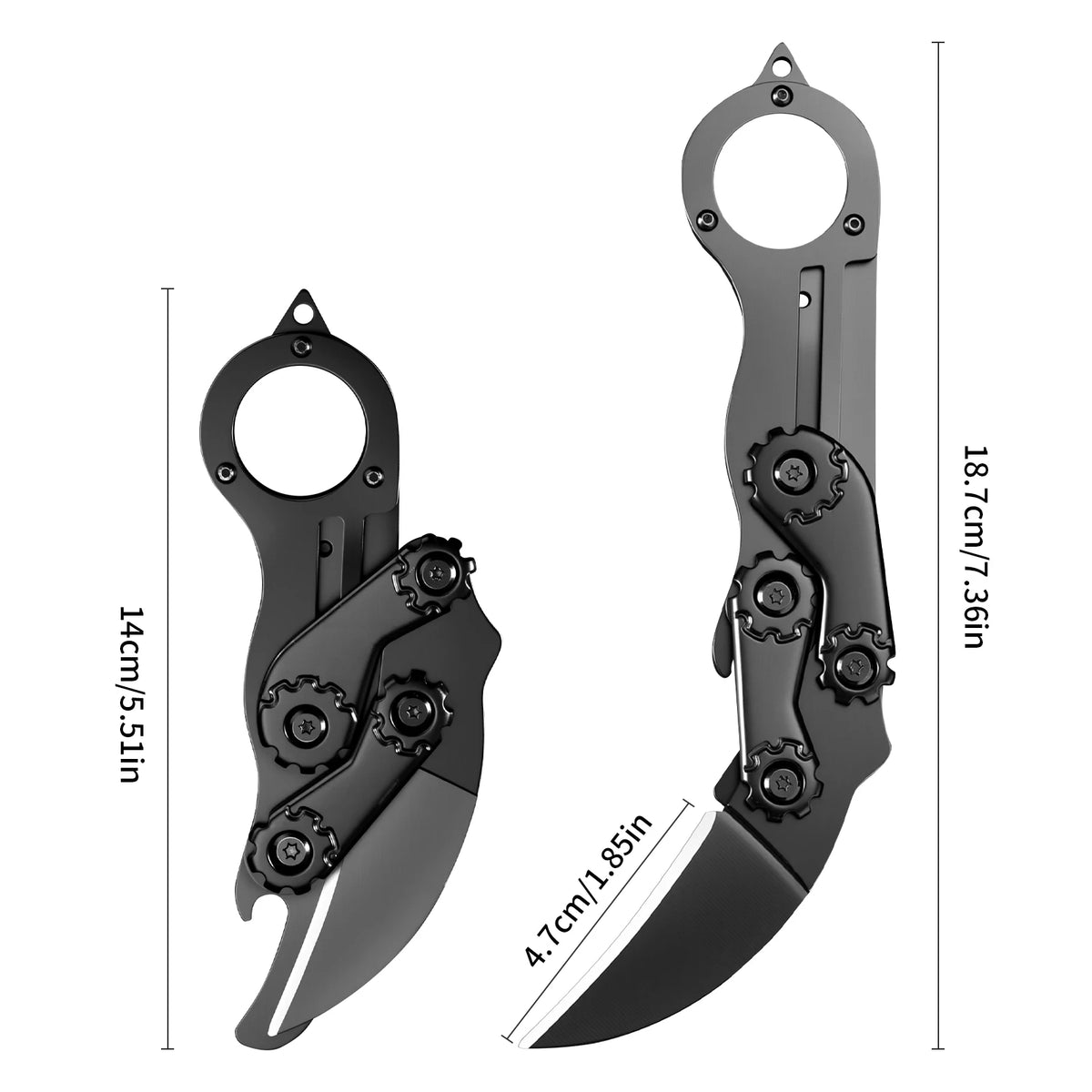 Mechanical Folding knife Multifunction Portable Pocket Knife All-steel Claw Folding Knife with Finger Ring, EDC Utility Knife for Outdoor Camping, Survival